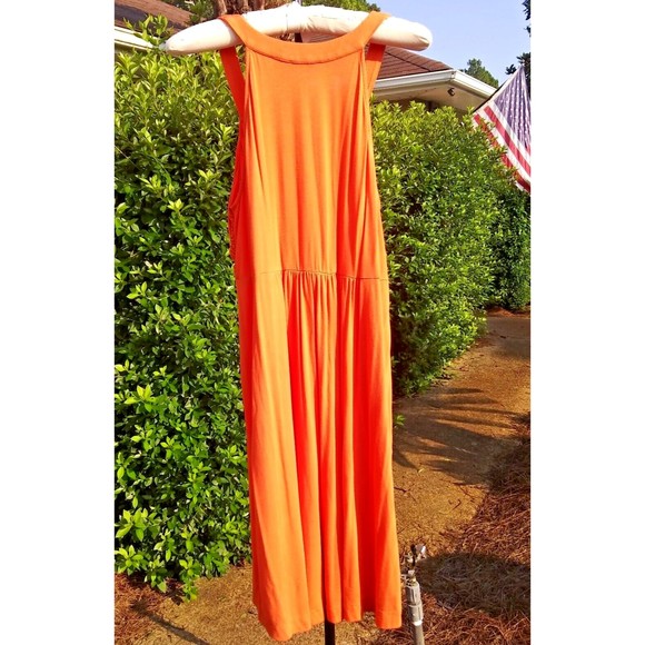 Calvin Klein Women's Maxi Dress V Neck Sleeveless Orange Ruched Stretch Size 10 - Picture 4 of 6